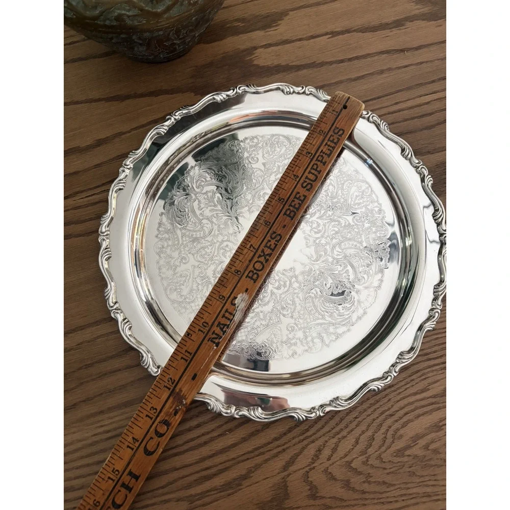 Vintage Oneida 12” Round Serving Tray Georgian Scroll Ornate Silver Tray